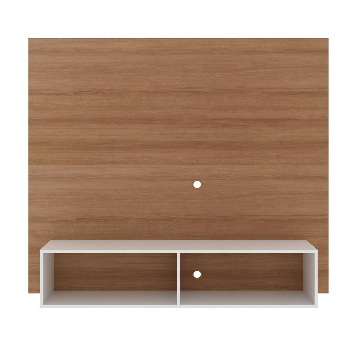 Panel de TV Esperanza Almendra y Blanco 160x136cm Para TV Hasta 65 Pulgadas sin Cajones y con Ranuras para Cables - Muebles para TV | Bylmo
