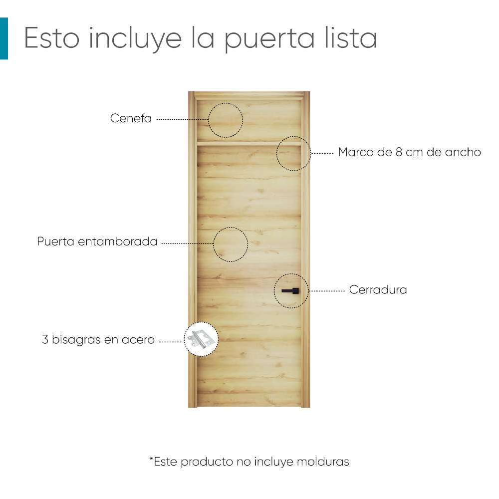 Kit Puerta con Marco Prakti Duna 70x235cm con Acabado Melaminado para Interiores con Cenefa y de Apertura Izquierda - Puertas | Bylmo