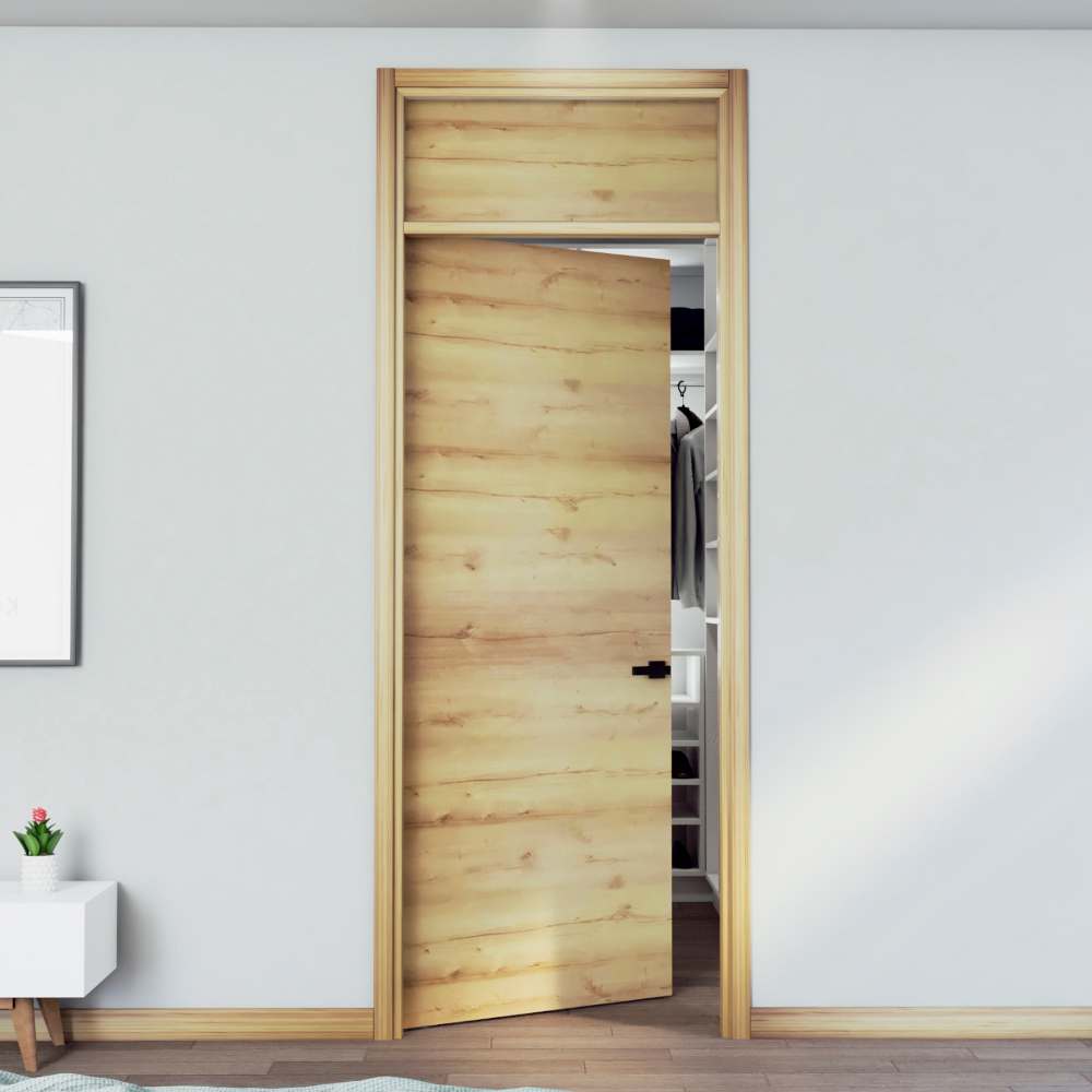 Kit Puerta con Marco Prakti Duna 90x235cm con Acabado Melaminado para Interiores con Cenefa y de Apertura Izquierda - Puertas | Bylmo