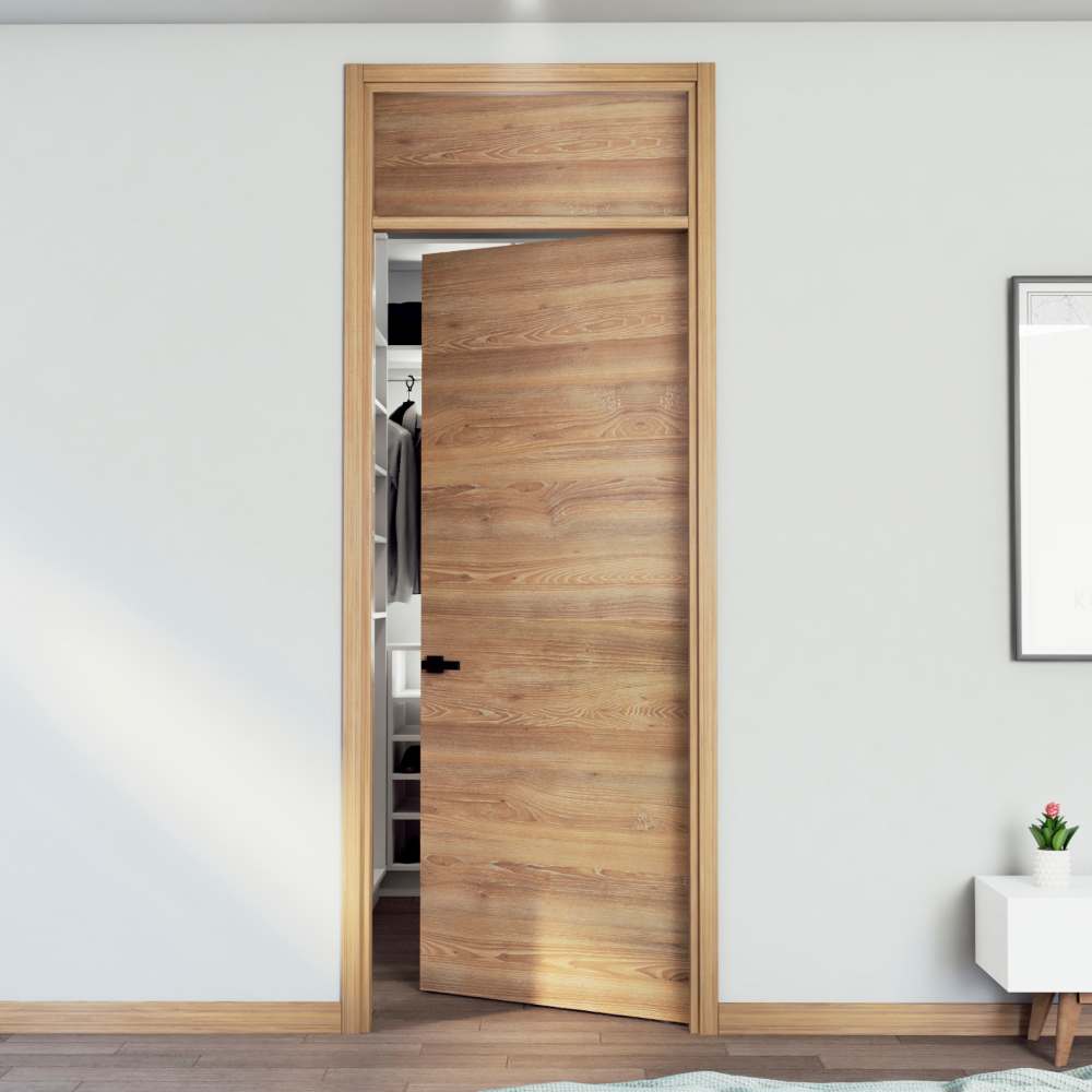 Kit Puerta con Marco Prakti Miel 80x235cm con Acabado Melaminado para Interiores con Cenefa y de Apertura Derecha - Puertas | Bylmo