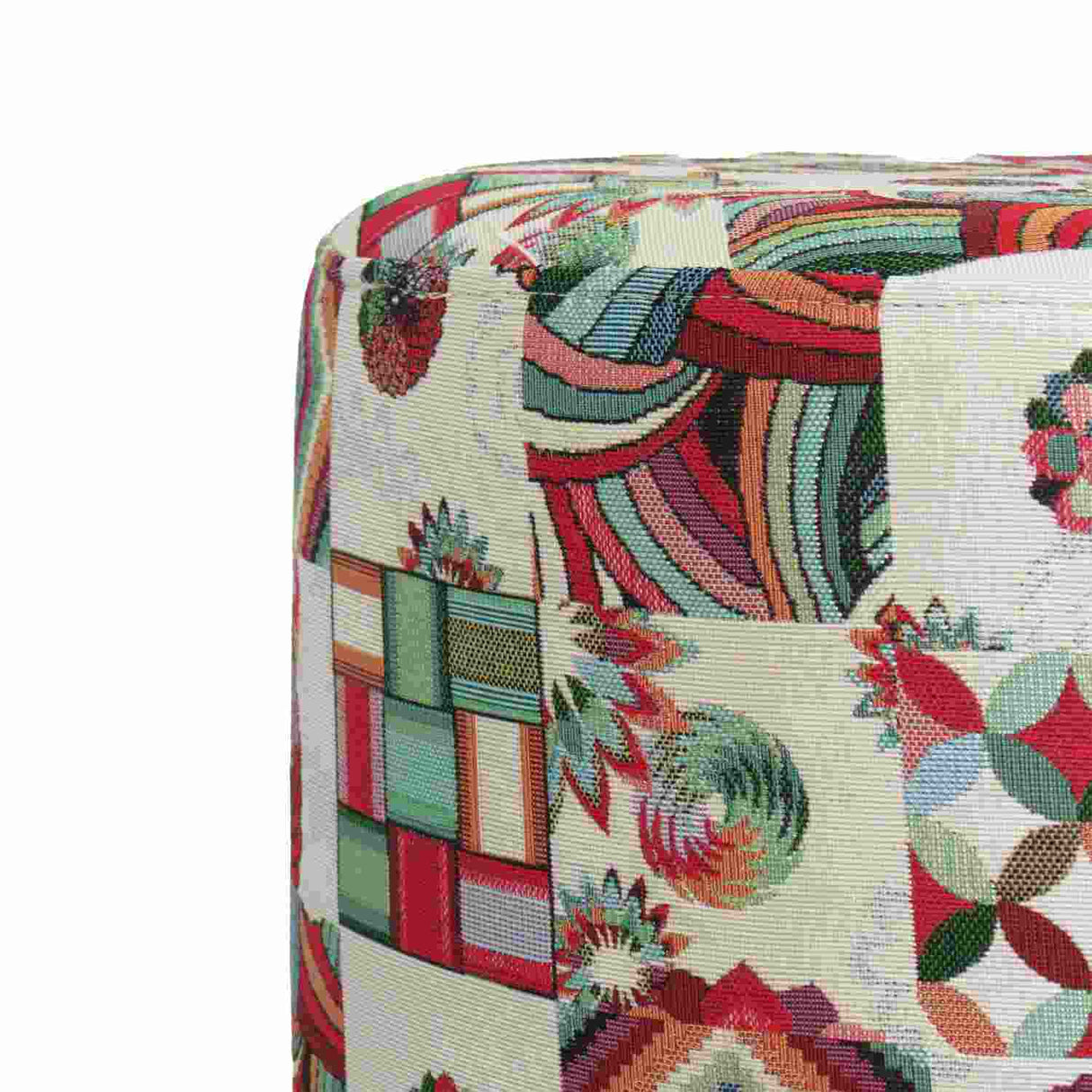 Puff Vitral Multicolor Rojo 40 cm con Patas de Madera - Sillas y Butacos | Bylmo