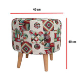 Puff Vitral Multicolor Rojo 40 cm con Patas de Madera - Sillas y Butacos | Bylmo
