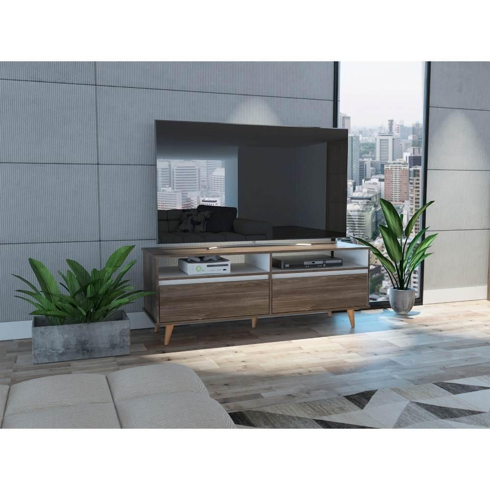 Rack Almería Siena y Blanco 141 cm con Dos Cajones - Muebles para TV | Bylmo
