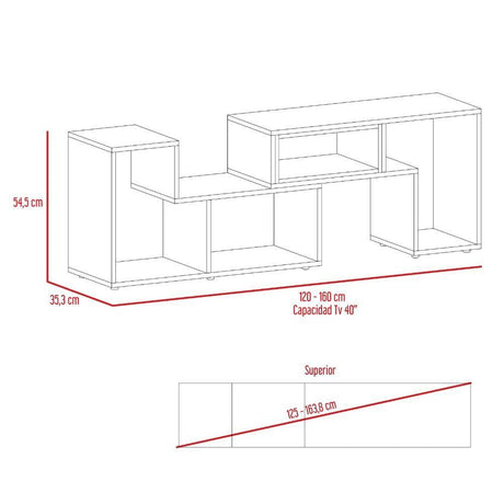 Rack de TV Extensible Beijing Caramelo 120x54.5cm Para TV Hasta 40 Pulgadas sin Cajones y con Patas - Muebles para TV | Bylmo