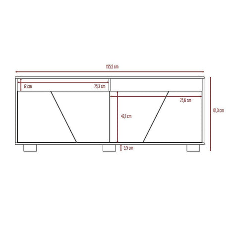 Rack de TV Fracktal Miel y Blanco 155.5x61cm para TV Hasta 70 Pulgadas y con Cuatro Compartimientos - Muebles para TV | Bylmo