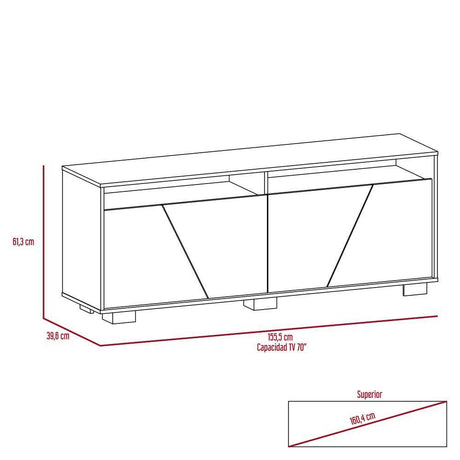 Rack de TV Fracktal Miel y Blanco 155.5x61cm para TV Hasta 70 Pulgadas y con Cuatro Compartimientos - Muebles para TV | Bylmo