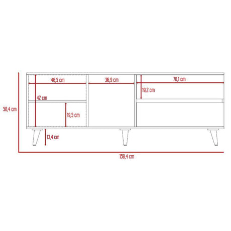 Rack de TV Acacia Rovere y Blanco 159x58.4cm para TV Hasta 60 Pulgadas y con Tres Compartimientos - Muebles para TV | Bylmo