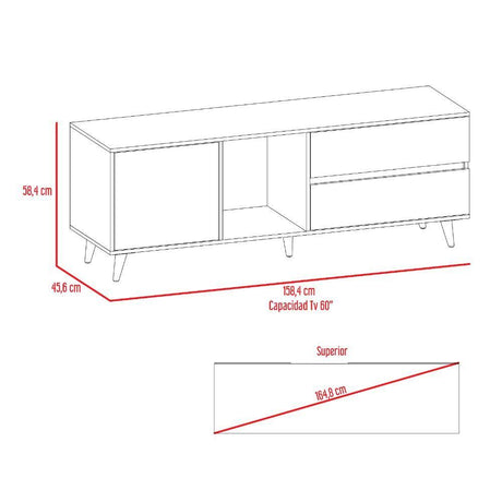 Rack de TV Acacia Rovere y Blanco 159x58.4cm para TV Hasta 60 Pulgadas y con Tres Compartimientos - Muebles para TV | Bylmo