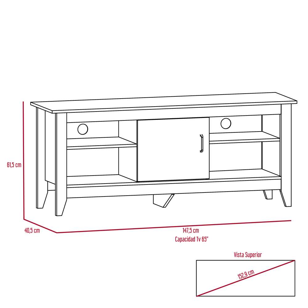 Rack de TV Essential Rovere 147.5x61.5cm Para TV Hasta 65 Pulgadas con Un Cajón con Ranuras para Cables y con Patas - Muebles para TV | Bylmo