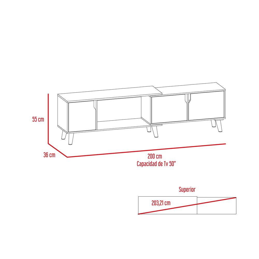 Rack Nordic Plus Bellota y Blanco 200 cm Extensible con Tres Puertas - Muebles para TV | Bylmo