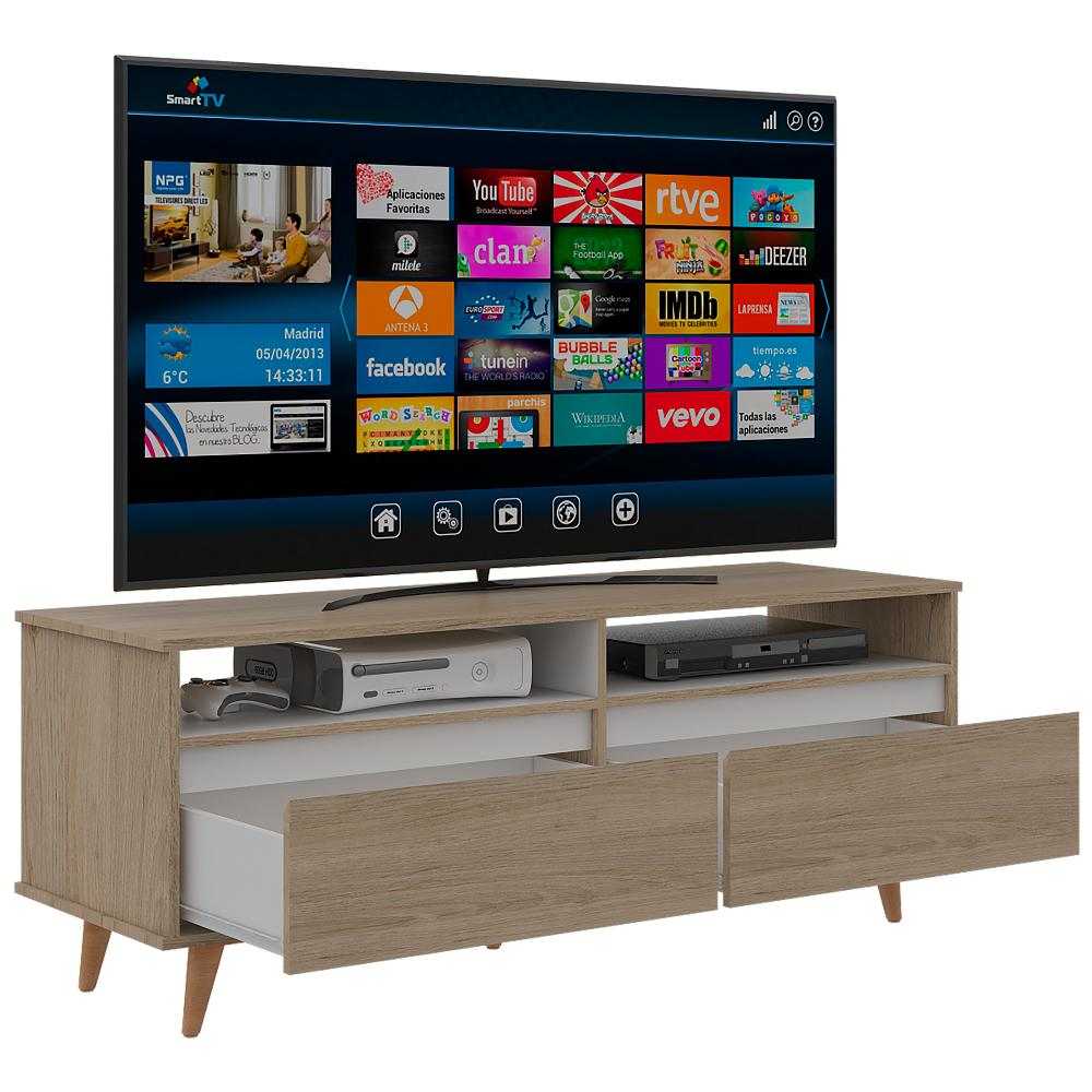 Rack Benett Rovere y Blanco 141 cm con Dos Cajones - Muebles para TV | Bylmo