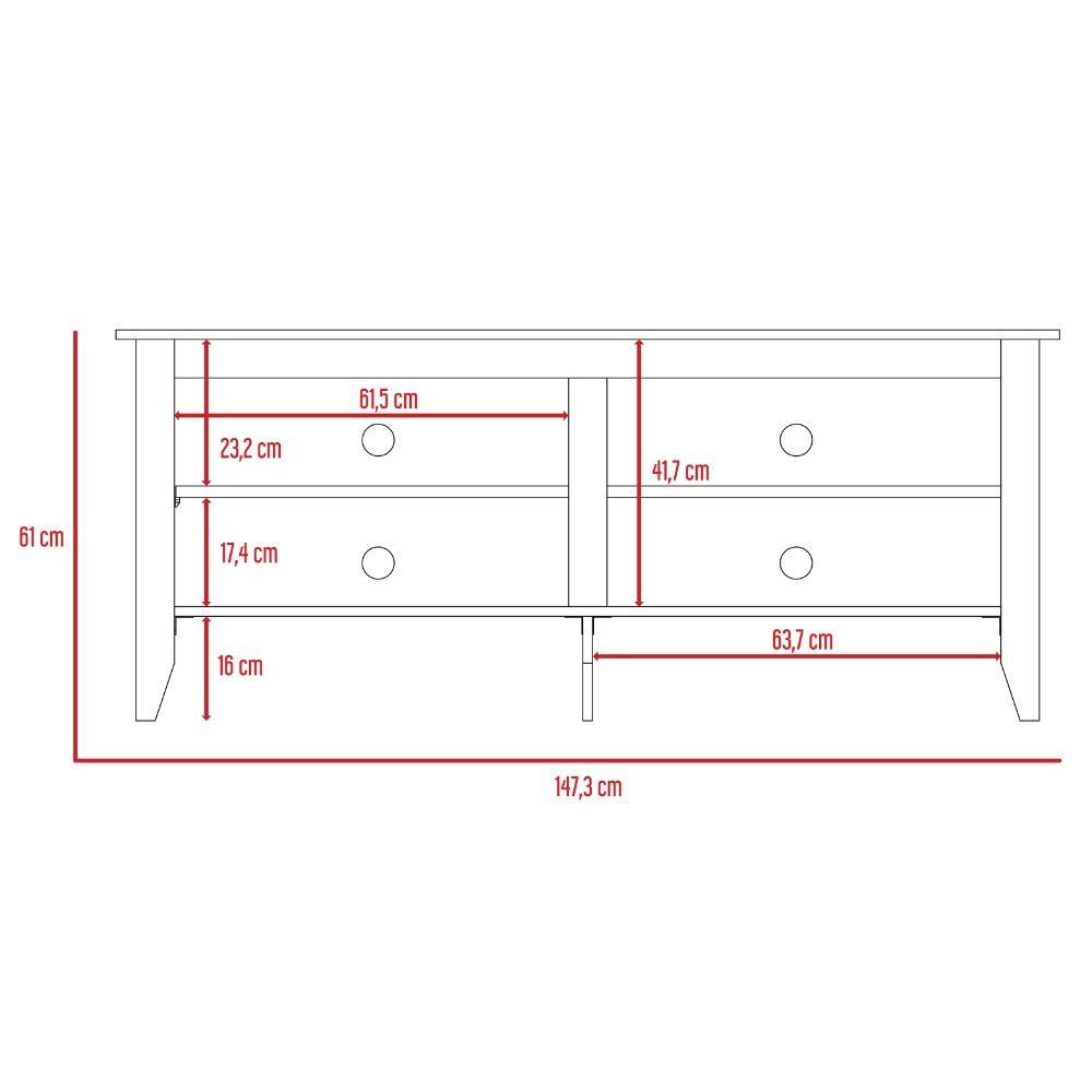 Rack de TV Essential Rovere 147x61cm Para TV Hasta 60 Pulgadas sin Cajones con Ranuras para Cables y con Patas - Muebles para TV | Bylmo