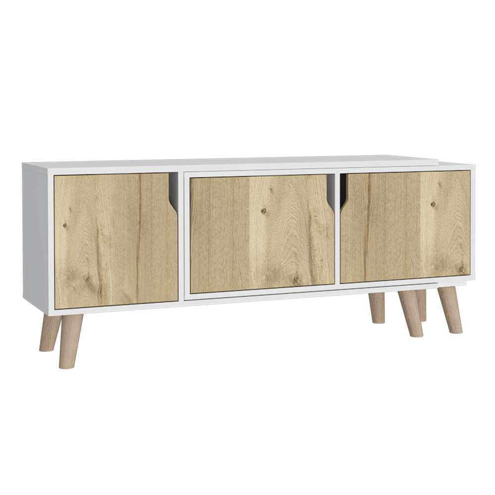 Rack Nordic Duna y Blanco 200 cm Extensible con Tres Puertas - Muebles para TV | Bylmo