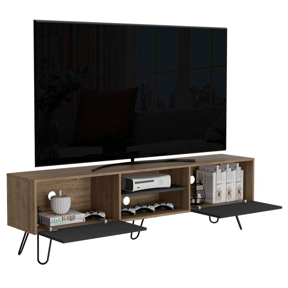 Rack de TV Vassel Miel 180x52.5cm para TV Hasta 70 Pulgadas con Ranuras para Cables y con Cuatro Compartimientos - Muebles para TV | Bylmo