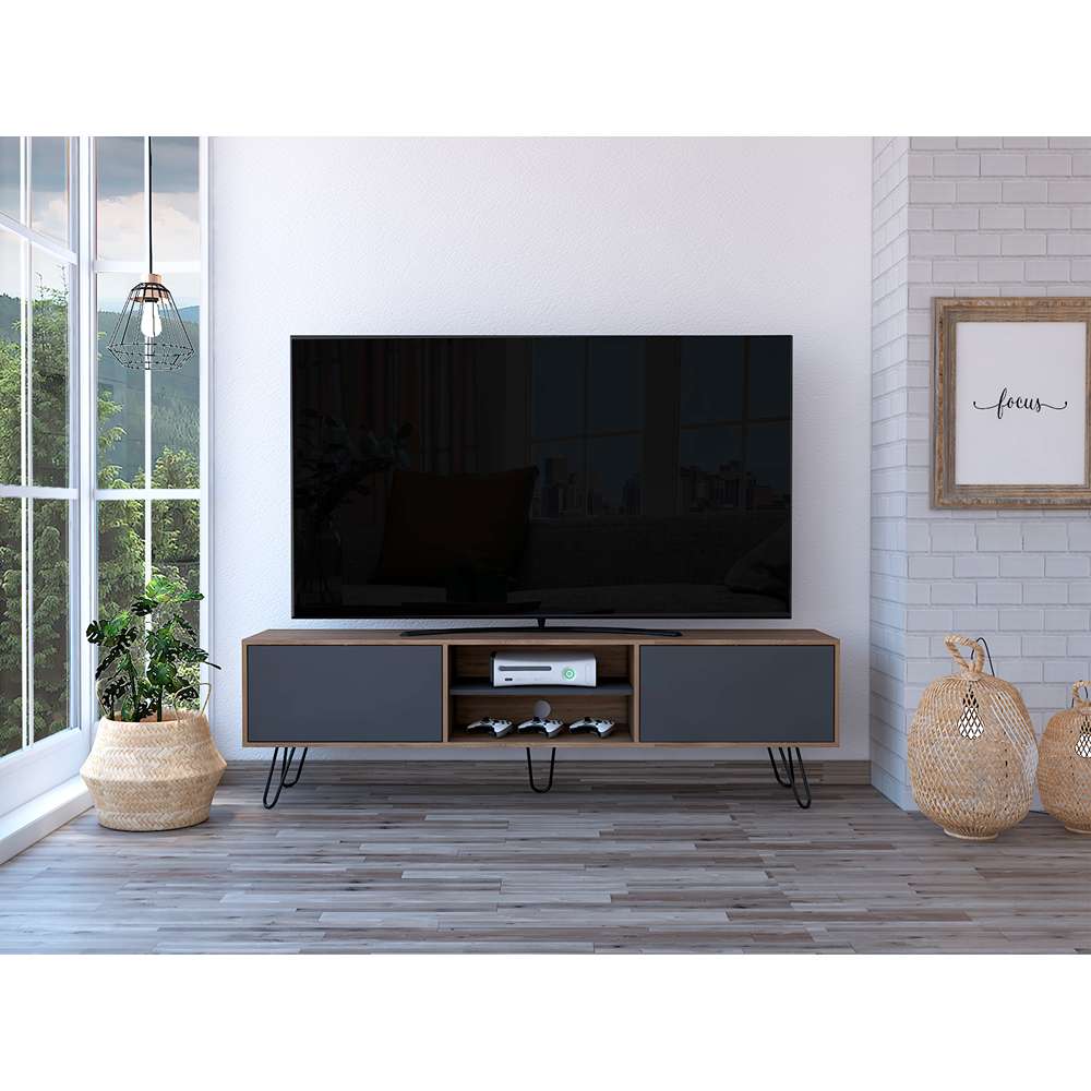Rack de TV Vassel Miel 180x52.5cm para TV Hasta 70 Pulgadas con Ranuras para Cables y con Cuatro Compartimientos - Muebles para TV | Bylmo
