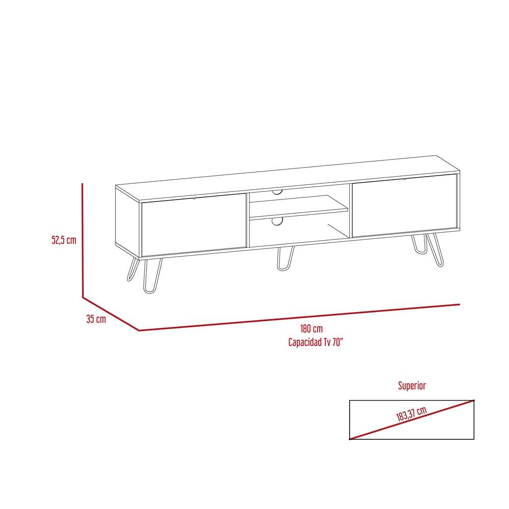 Rack de TV Vassel Miel 180x52.5cm para TV Hasta 70 Pulgadas con Ranuras para Cables y con Cuatro Compartimientos - Muebles para TV | Bylmo
