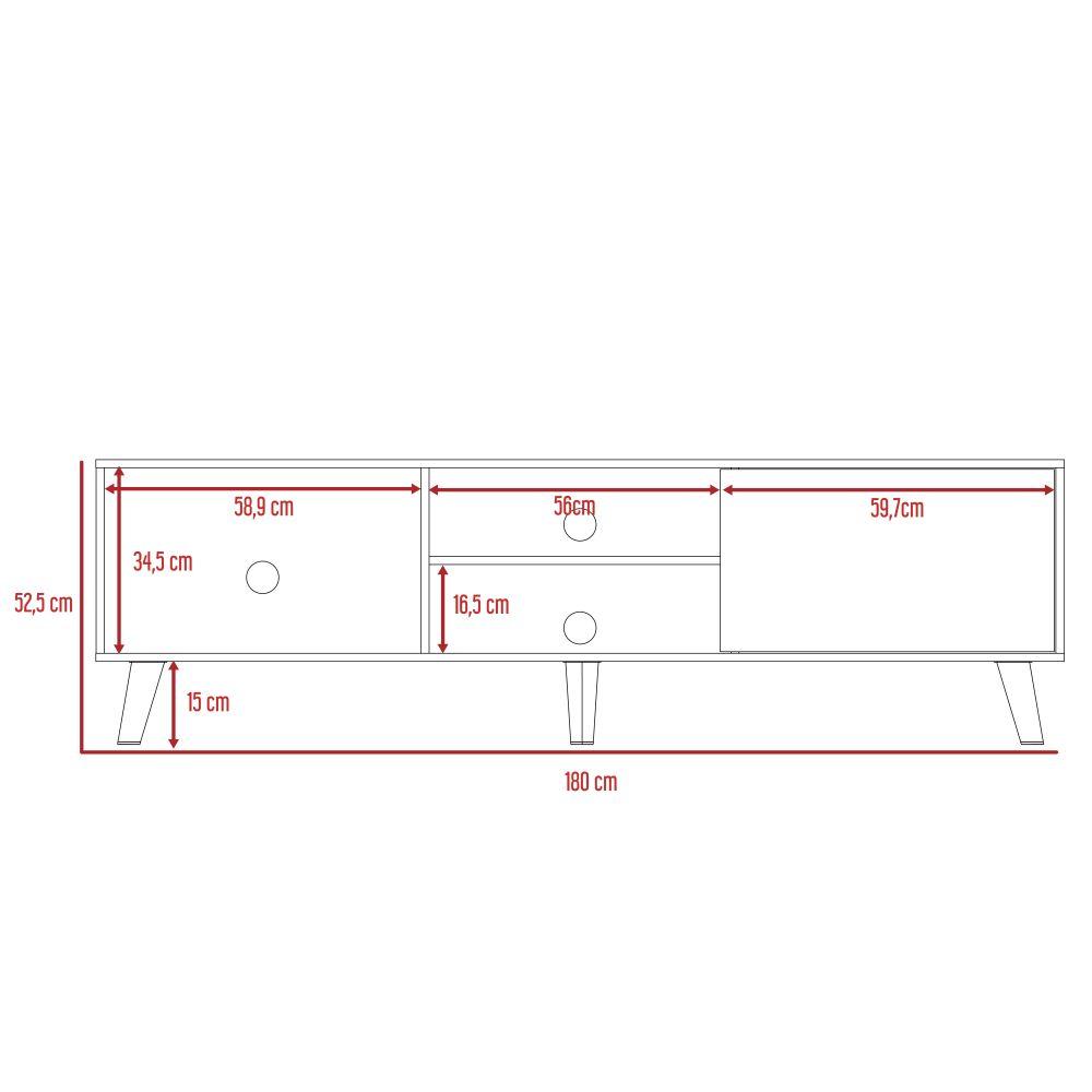 Rack de TV Cincinnati Coñac 180x52.5cm Para TV Hasta 70 Pulgadas con Un Cajón con Ranuras para Cables y con Patas - Muebles para TV | Bylmo
