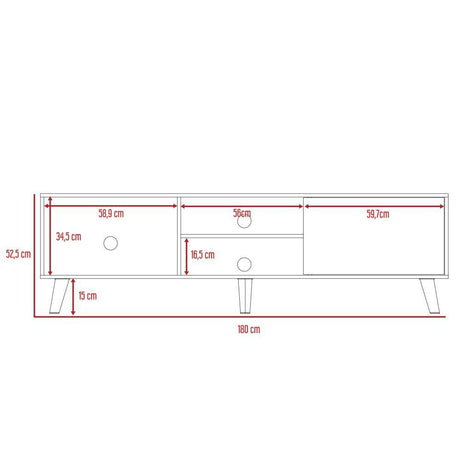 Rack de TV Cincinnati Coñac 180x52.5cm Para TV Hasta 70 Pulgadas con Un Cajón con Ranuras para Cables y con Patas - Muebles para TV | Bylmo