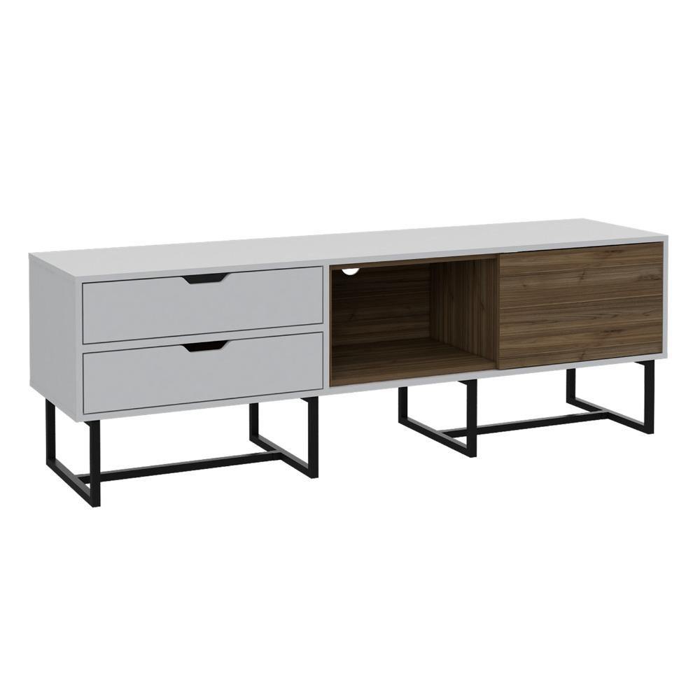 Rack Pergamo Blanco y Gales 162 cm con Una Puerta y Dos Cajones - Muebles para TV | Bylmo