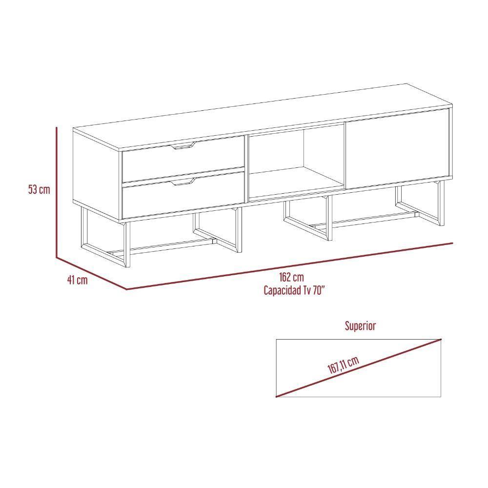 Rack Pergamo Blanco y Gales 162 cm con Una Puerta y Dos Cajones - Muebles para TV | Bylmo