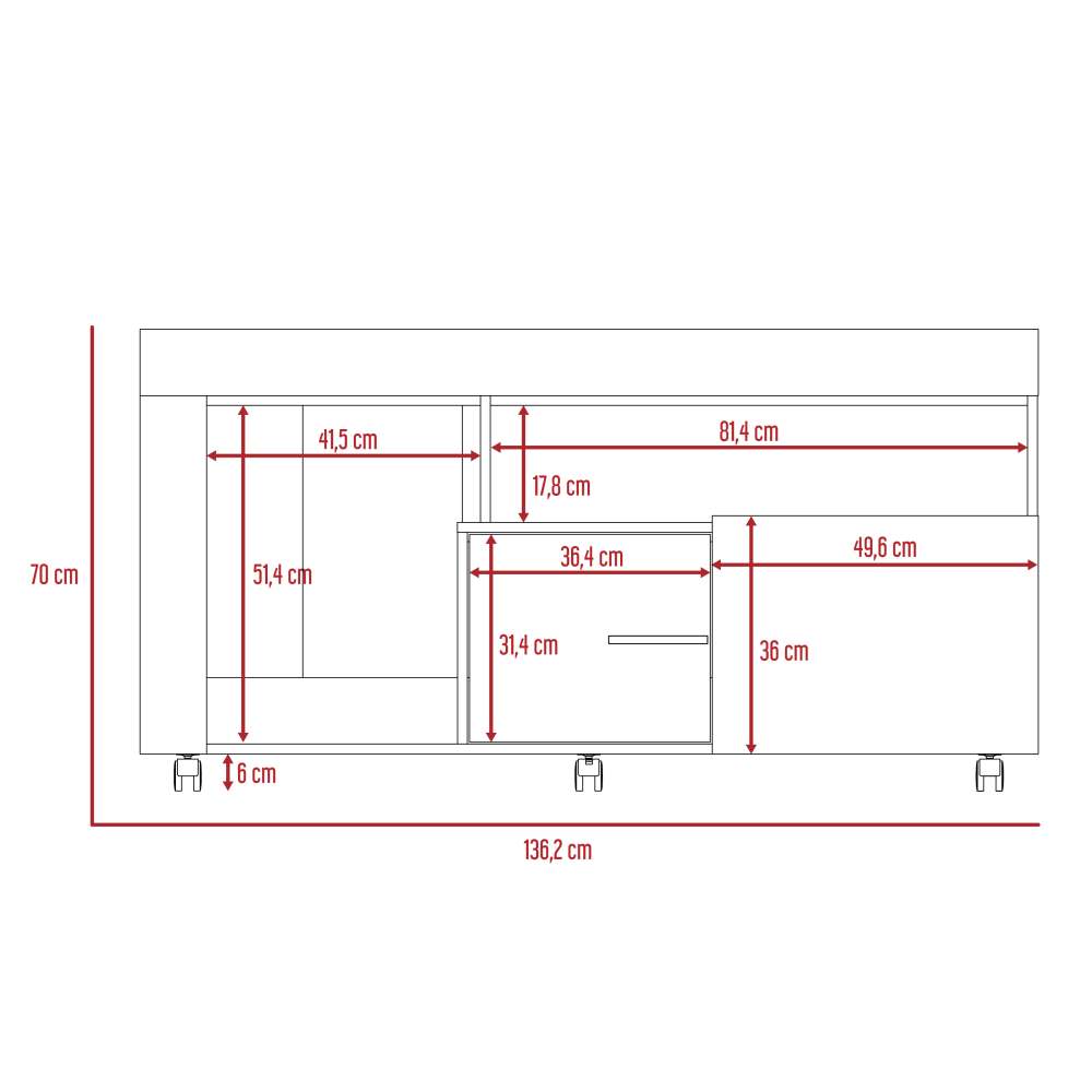 Rack de TV Tolón Coñac 136.2x70cm Para TV Hasta 60 Pulgadas con Dos Cajones y con Ruedas - Muebles para TV | Bylmo