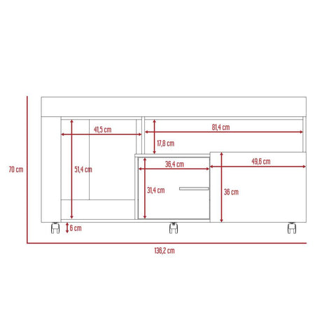 Rack de TV Tolón Coñac 136.2x70cm Para TV Hasta 60 Pulgadas con Dos Cajones y con Ruedas - Muebles para TV | Bylmo
