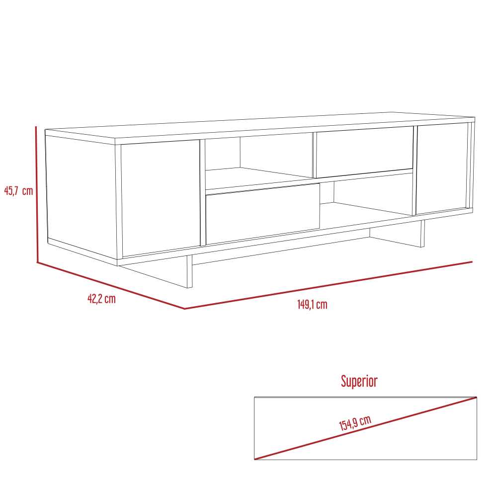 Rack Del Valle Duna y Cemento 149 cm con Dos Puertas y Dos Cajones - Muebles para TV | Bylmo