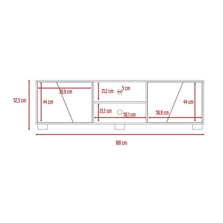 Rack de TV Fraktal Habano 180x180cm Para TV Hasta 75 Pulgadas con Dos Cajones con Ranuras para Cables y con Patas - Muebles de TV | Bylmo