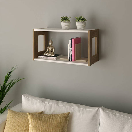 Repisa Oviedo Teca y Blanco 57x29.8cm Rectangular con Dos Entrepaños - Repisas y Percheros | Bylmo