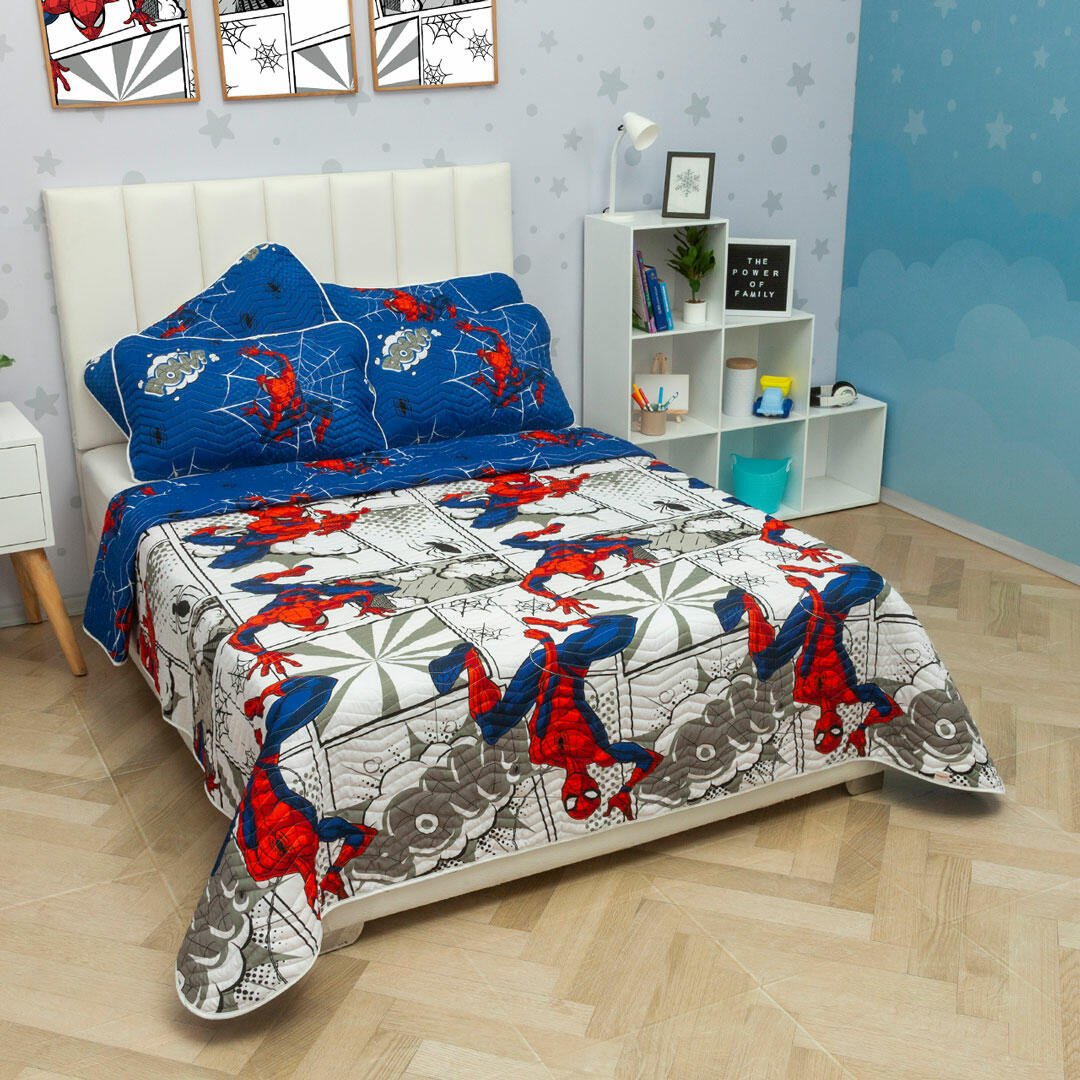 Cubrelecho Español Infantil Azul para Cama Doble 140 X 190 Cm Doble Faz de Spiderman - Ropa de Cama | Bylmo