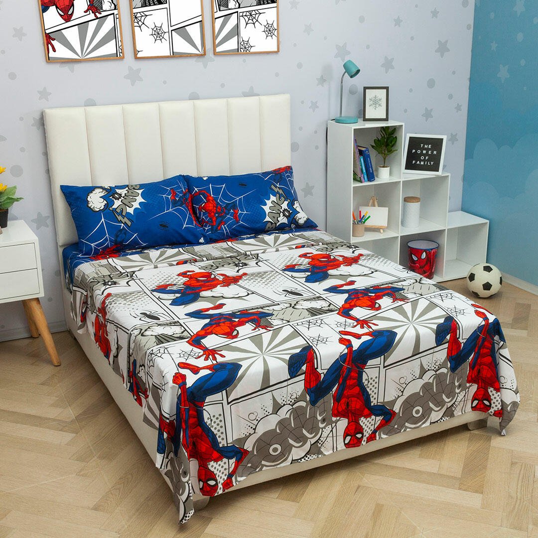 Juego de Sabanas Infantil Microfibra Doble 140 cm Blanco de Spiderman - Ropa de Cama | Bylmo