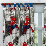 Combo Juego de Sabanas y Cortina Infantil Microfibra Doble 140 cm Blanco de Spiderman - Ropa de Cama | Bylmo