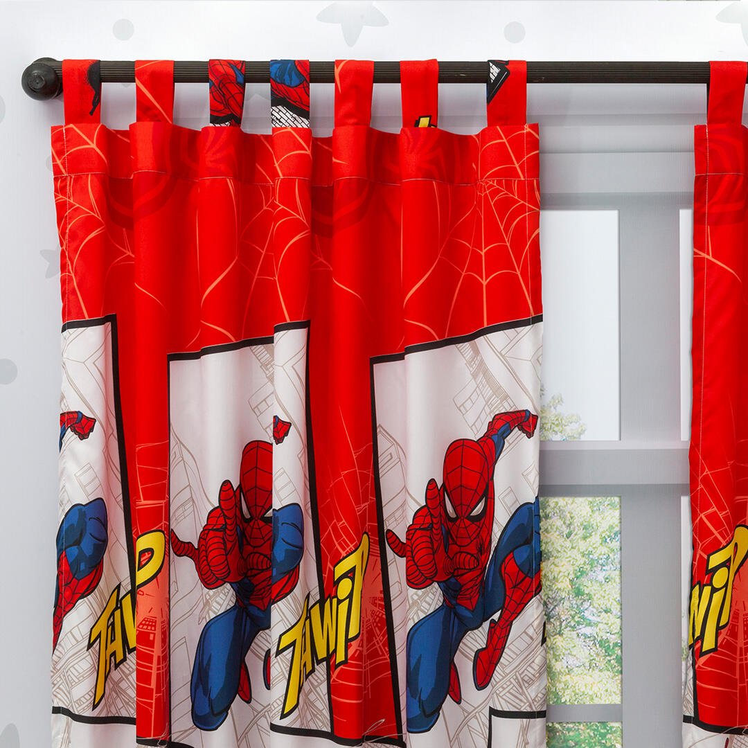Combo Juego de Sabanas y Cortina Infantil Rojo Semidoble 120 X 190 Cm de Spiderman - Ropa de Cama | Bylmo