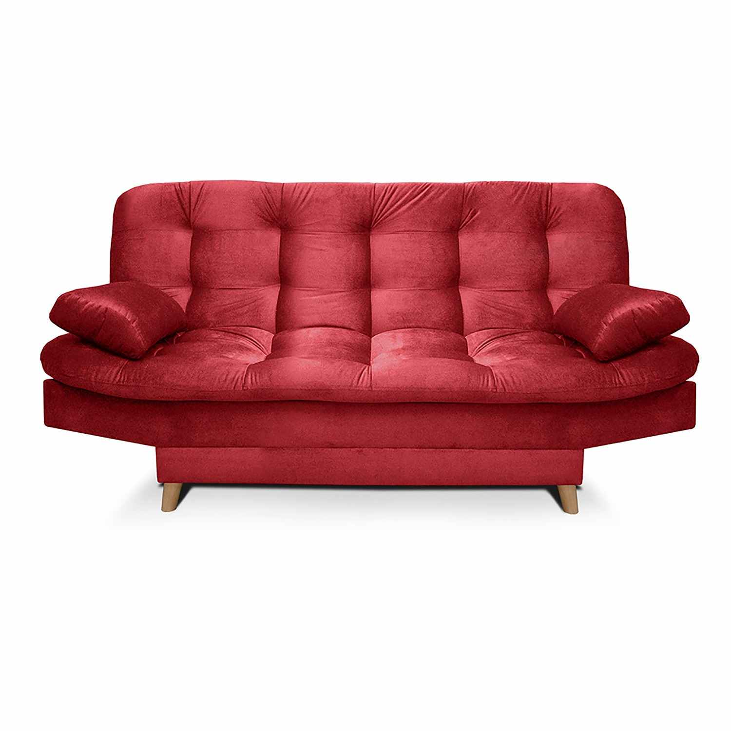 Sala Clic Clac Fendik Rojo 210 cm con Sofá de 3 Puestos, 2 Poltronas Reclinables Grises y Cojines Decorativos - Combos Sala | Bylmo