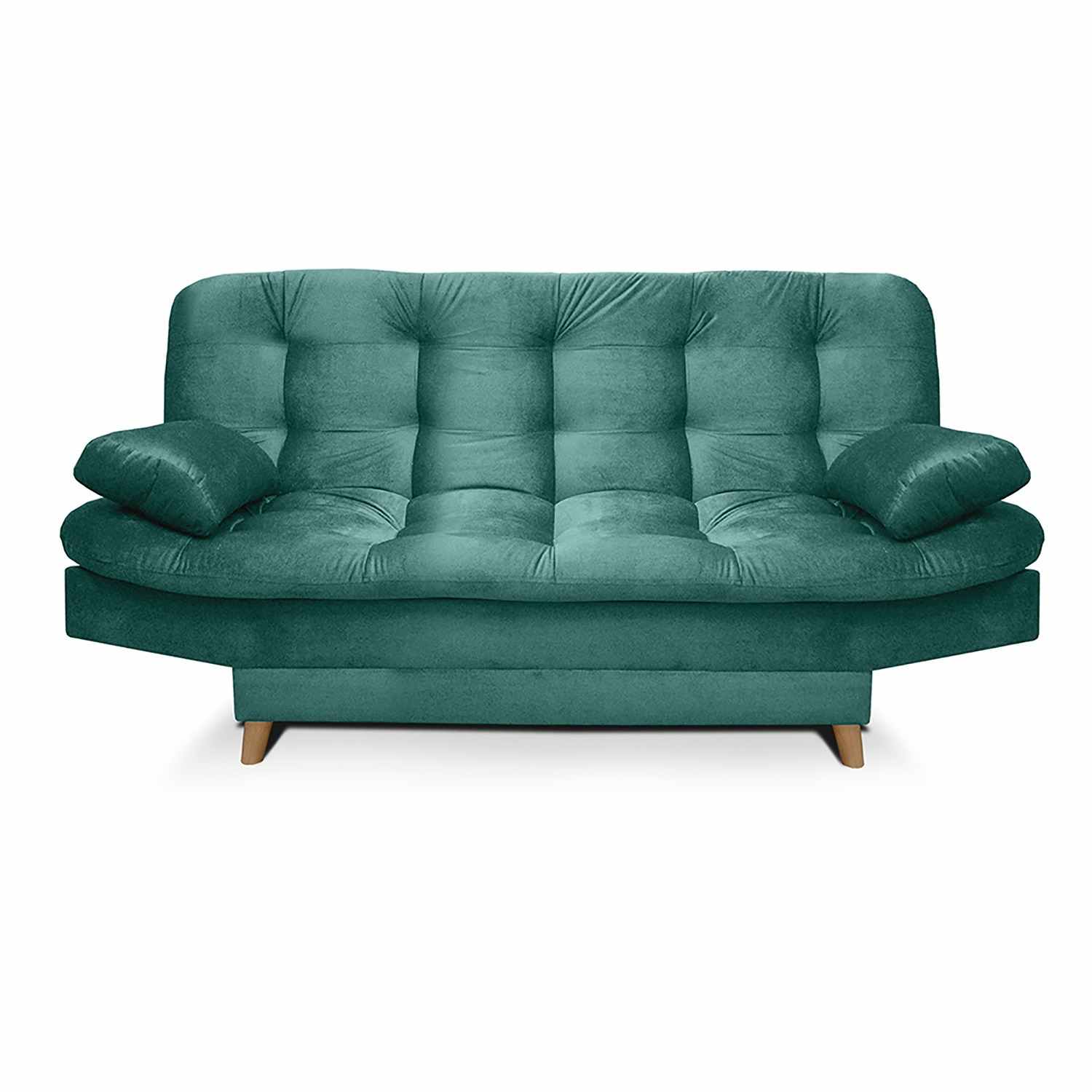 Sala Clic Clac Fendik Turquesa 210 cm con Sofá de 3 Puestos, 2 Poltronas Reclinables y Cojines Decorativos - Combos Sala | Bylmo