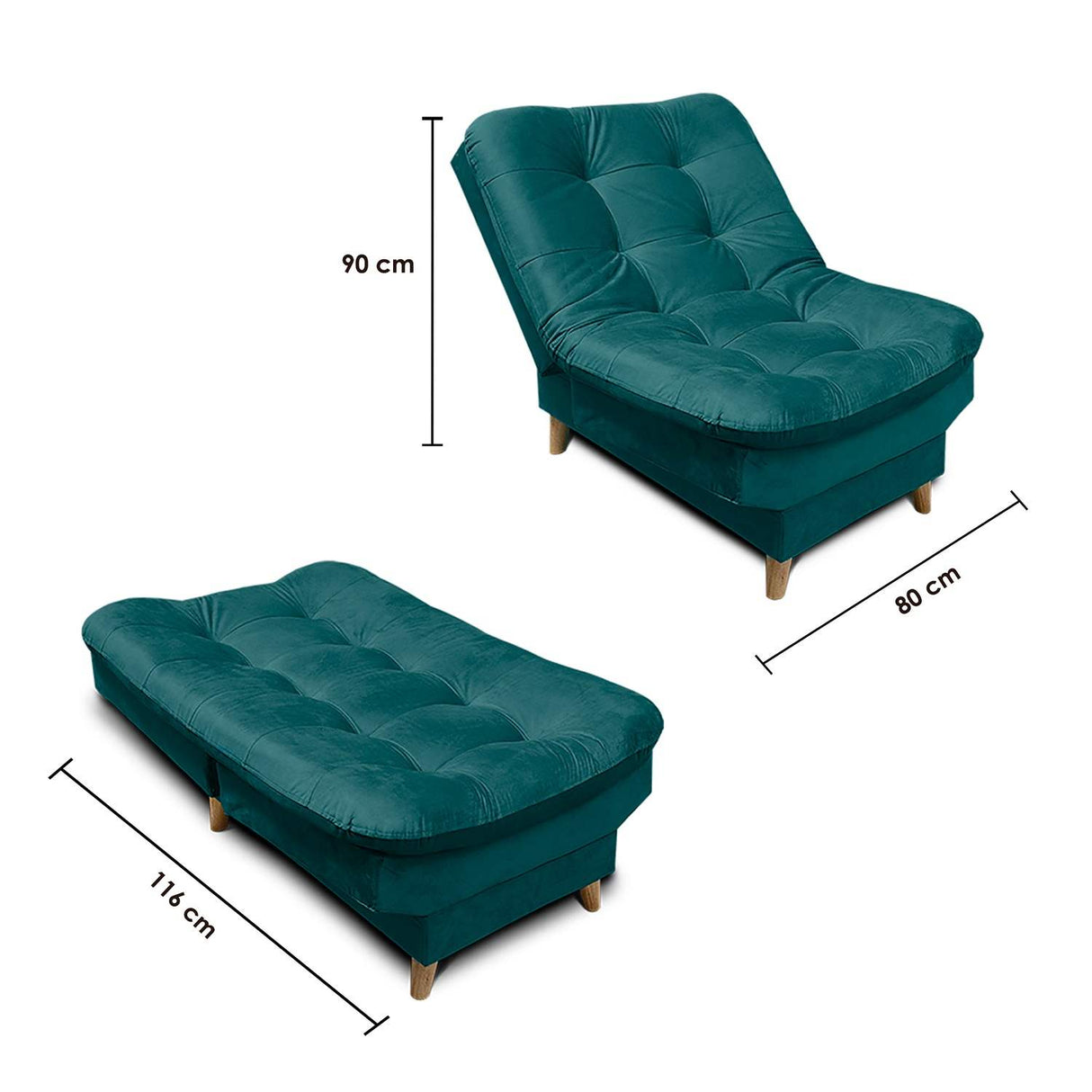 Sala Clic Clac Fendik Turquesa 210 cm con Sofá de 3 Puestos, 2 Poltronas Reclinables y Cojines Decorativos - Combos Sala | Bylmo