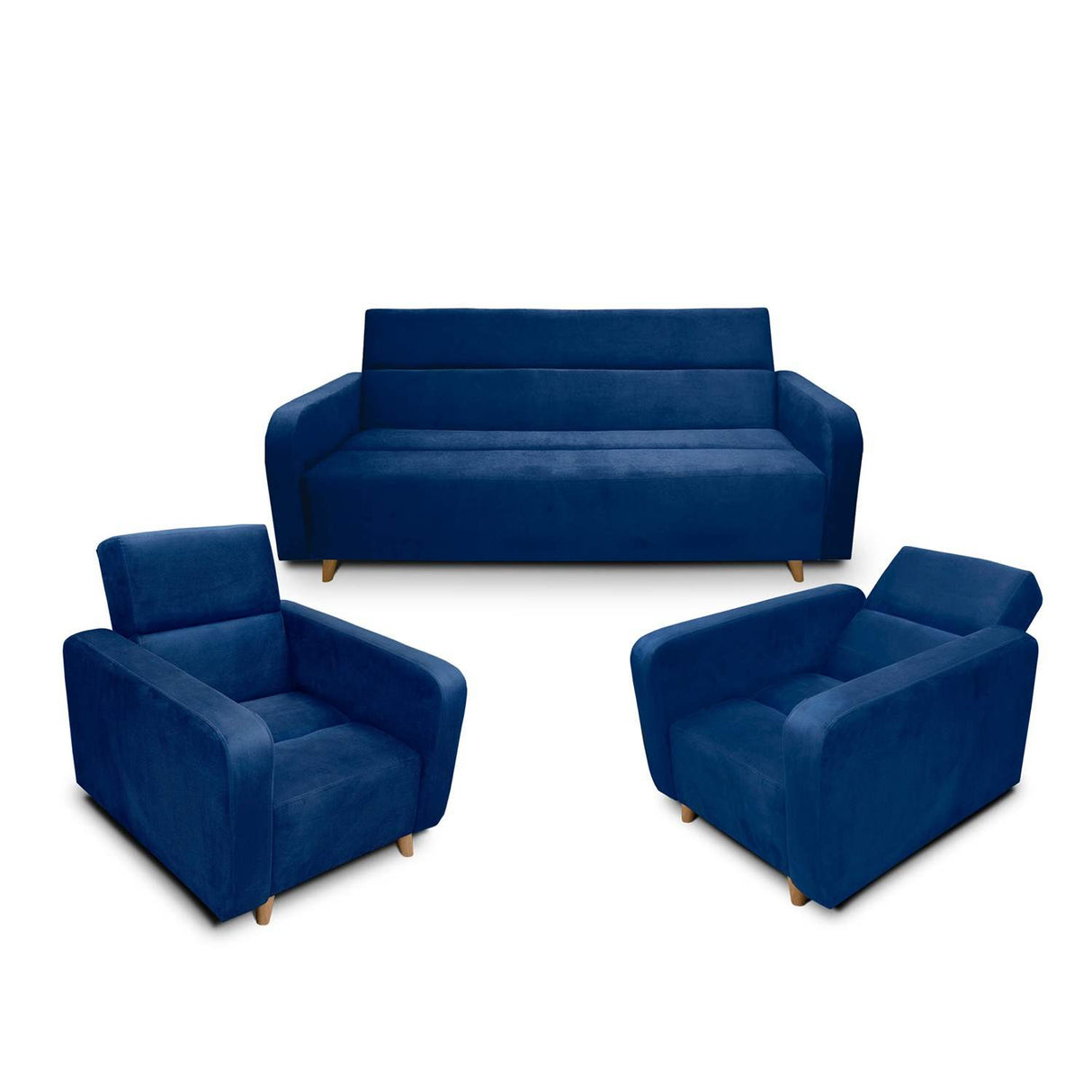 Sala Clic Clack Úngaro Azul 200 cm con Sofá de 3 Puestos y 2 Poltronas Reclinables - Combos Sala | Bylmo