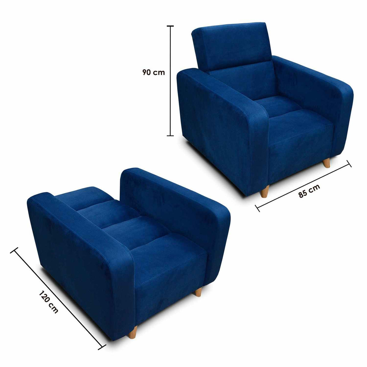 Sala Clic Clack Úngaro Azul 200 cm con Sofá de 3 Puestos y 2 Poltronas Reclinables - Combos Sala | Bylmo