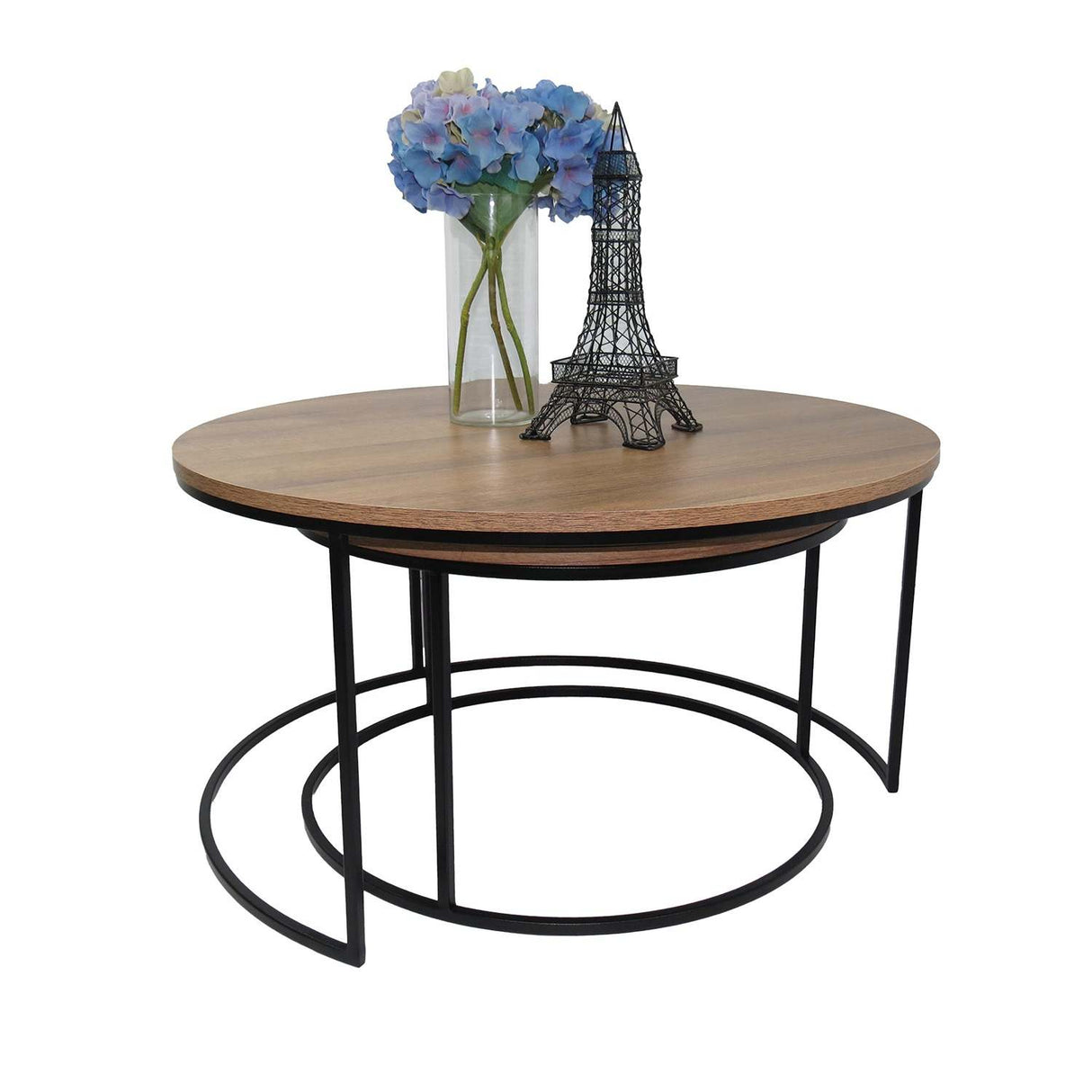 Set X2 Mesas de Centro Dubai Amaretto 80 cm Circulares con Patas Metálicas - Mesas de Centro | Bylmo
