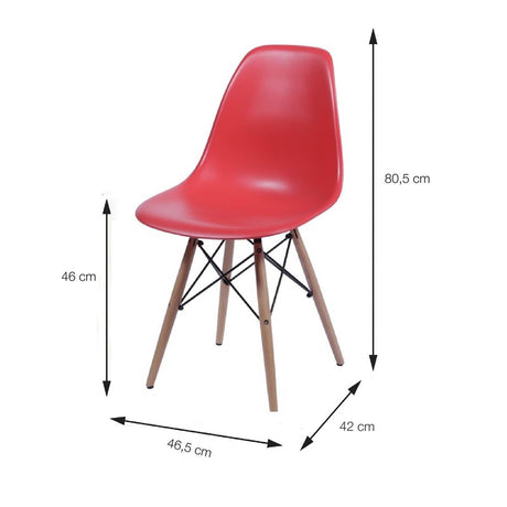 Set x 4 Sillas DKR Rojo 47x81cm Asiento Cuadrado con Espaldar - Sillas y Butacos | Bylmo