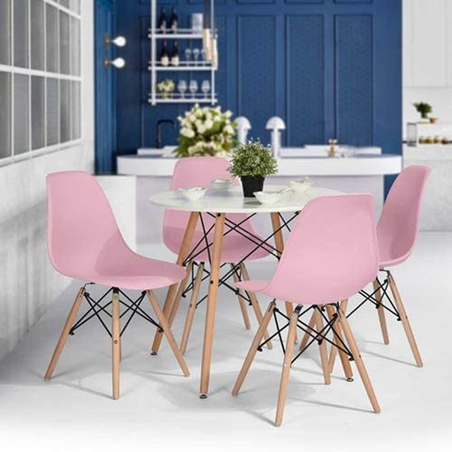 Set x 4 Sillas DKR Rosado 47x81cm Asiento Cuadrado con Espaldar - Sillas y Butacos | Bylmo