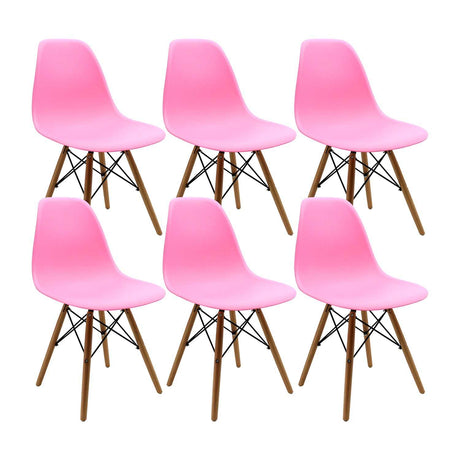 Set x 6 Sillas DKR Rosado 47x81cm Asiento Cuadrado con Espaldar - Sillas y Butacos | Bylmo