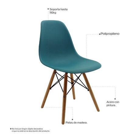 Silla 5 Cero Azul Petróleo 42x81cm Asiento Cuadrado con Espaldar - Sillas y Butacos | Bylmo