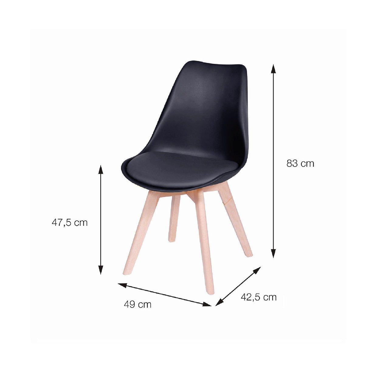 Silla 5 Cincuenta Negro 43x83cm Asiento Cuadrado con Espaldar - Sillas y Butacos | Bylmo