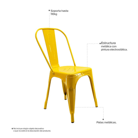 Silla 5 Nueve Amarillo 36x86cm Asiento Cuadrado con Espaldar - Sillas y Butacos | Bylmo
