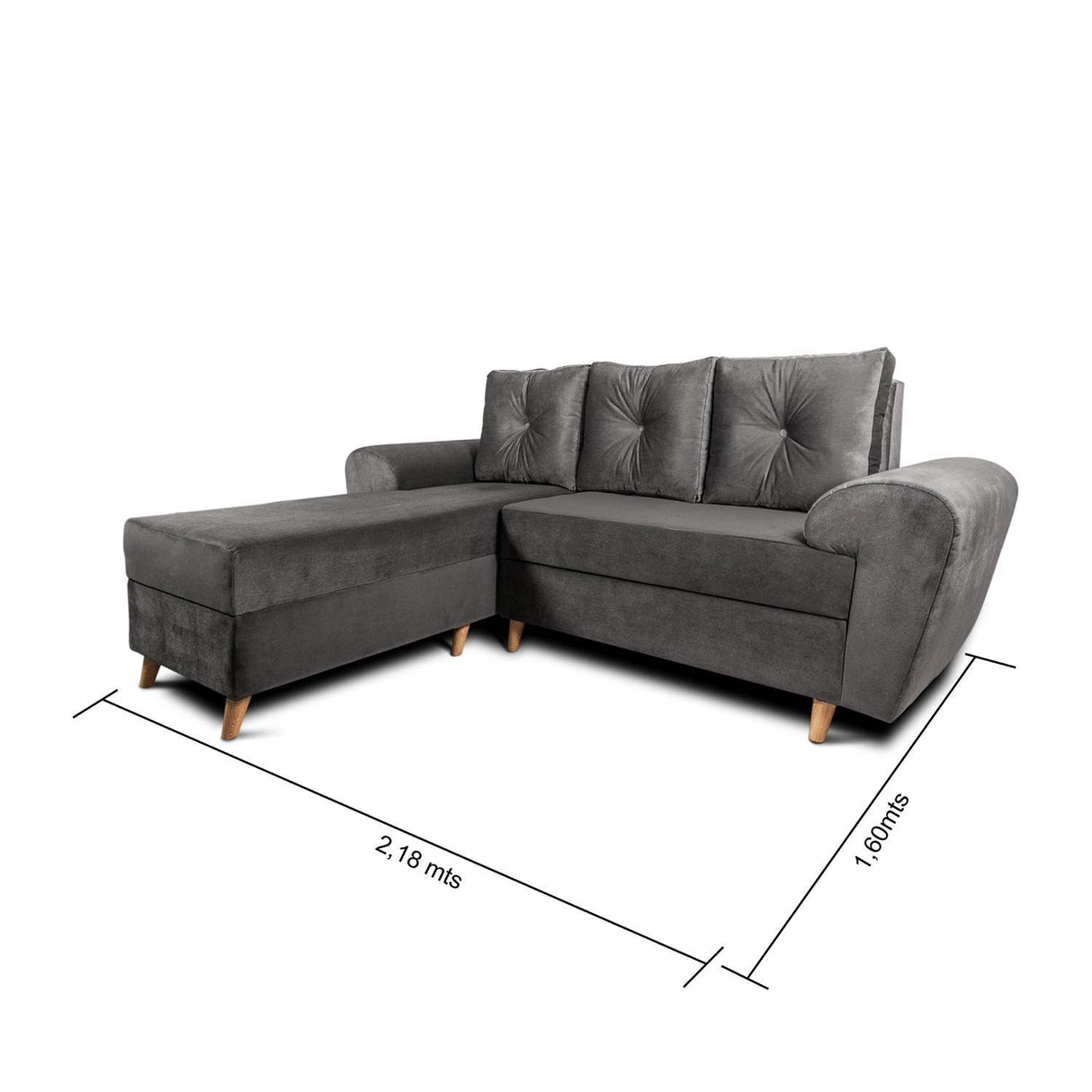 Sofá en L Varenna Gris 218x94cm De 3 Puestos con Apoya Brazos - Sofas y Poltronas | Bylmo