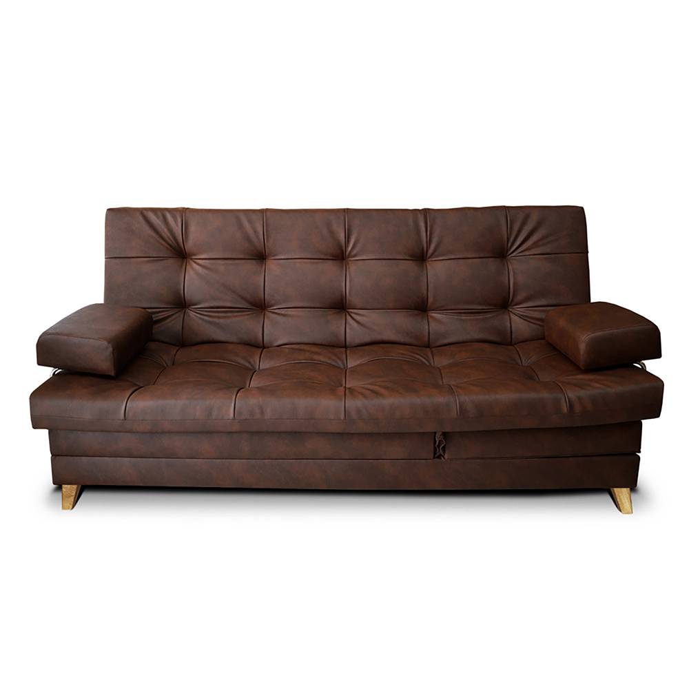 Sofá Cama Balmain Cuero Cafe 190x95cm De 3 Puestos Reclinable con Apoya Brazos - Sofas | Bylmo