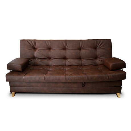 Sofá Cama Balmain Cuero Cafe 190x95cm De 3 Puestos Reclinable con Apoya Brazos - Sofas | Bylmo
