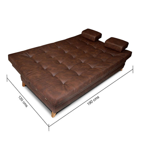 Sofá Cama Balmain Cuero Cafe 190x95cm De 3 Puestos Reclinable con Apoya Brazos - Sofas | Bylmo