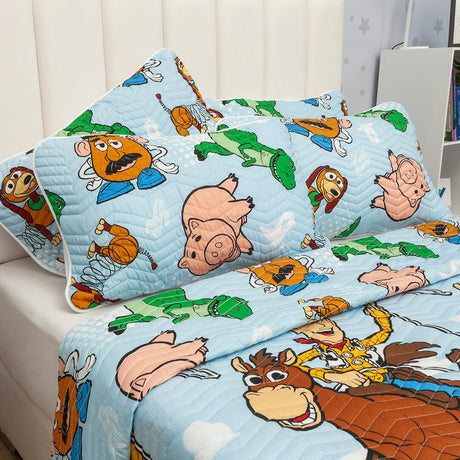 Cubrelecho Español Infantil Azul para Cama Semidoble 120 X 190 Cm Doble Faz de Toy Story - Ropa de Cama | Bylmo